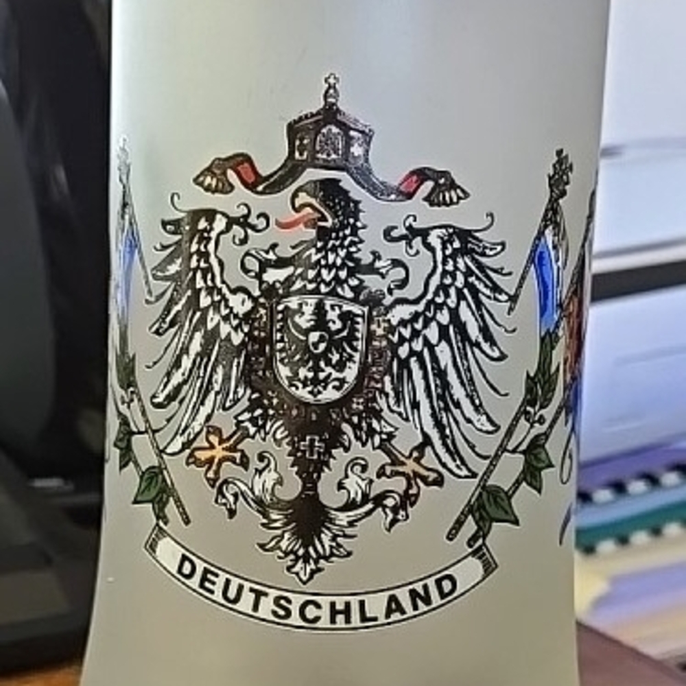 Deutschland Eagle CREST FROSTED 1 LITER STONEWARE MUG GERMAN BEER STEIN